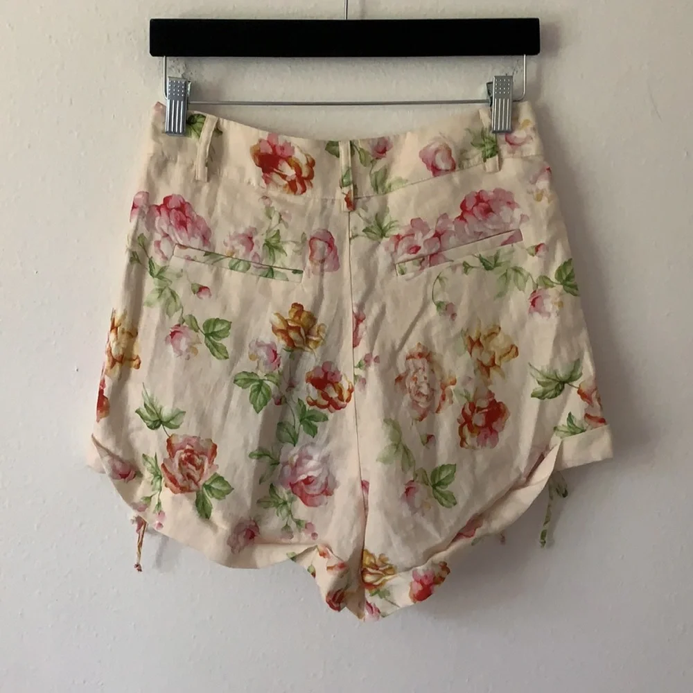 NWT The Kooples 100% Linen Antique Floral Lace-Up Shorts
